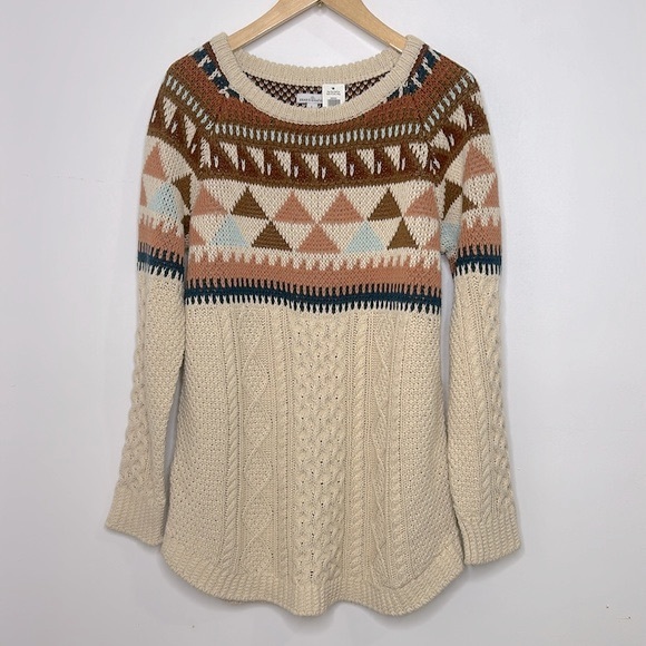 L.L. Bean Signature ❄️ Fisherman Tunic Fairisle Cableknit Cotton Sweater Jumper - Picture 1 of 16